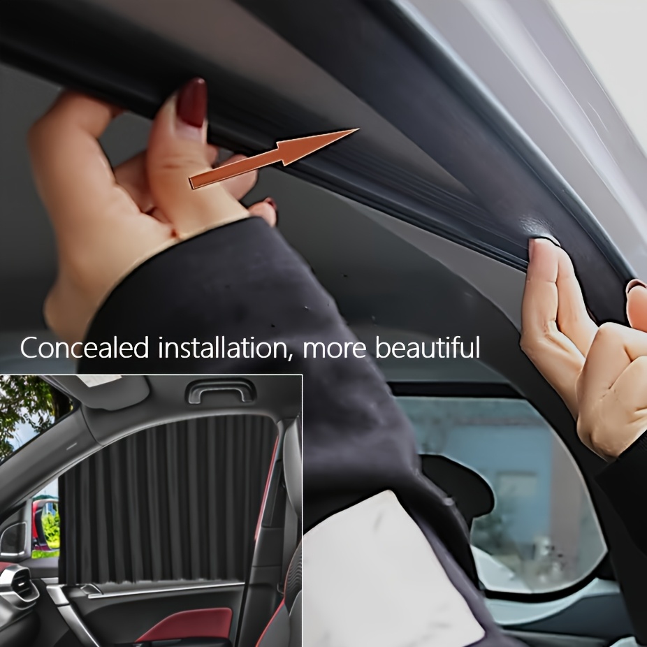 a set of four car side window sunshades that   adjusted with a sliding rail featuring a     sunshades provide heat and uv making them ideal for resting   having private   or on dates Product details 4