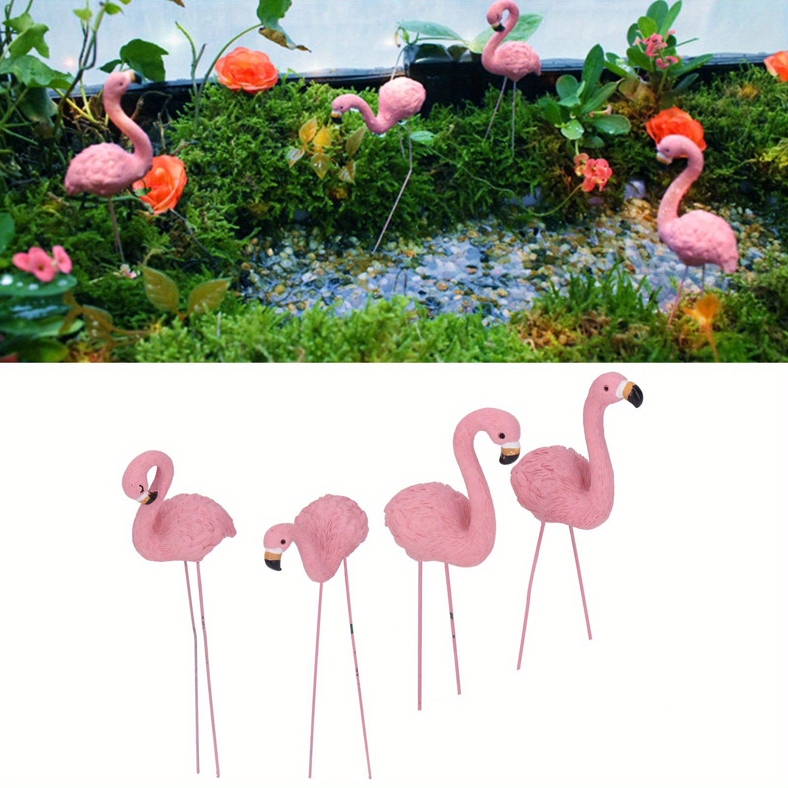 

New, Yard Ornament Stakes, 4pcs Mini Lawn Plastic Flamingo Statue With Metal Legs For , Outdoor Garden, Luau Party, Tropical Party Decor