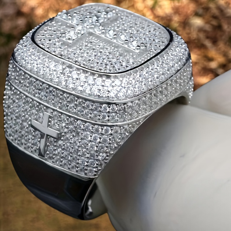 Heavy Craftsmanship Large Square Wide Ring with Full Inlay Zirconia