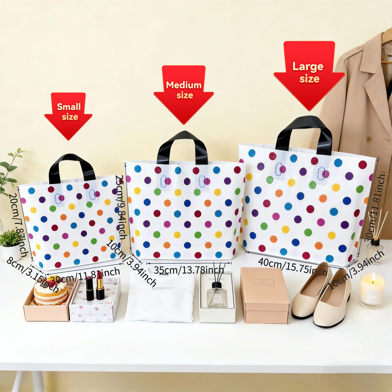 8pcs Colorful Polka Dot Reusable Gift Tote Bags, Foldable Handheld Gift Packaging Pouches With Sturdy Handles, For Party Gifts, Holiday Gifting & Home Storage