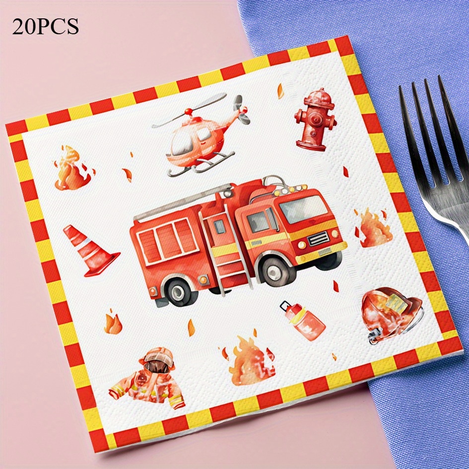 20pcs Firefighter-themed Party Napkins, Birthday Party Decorations, Disposable Party Supplies