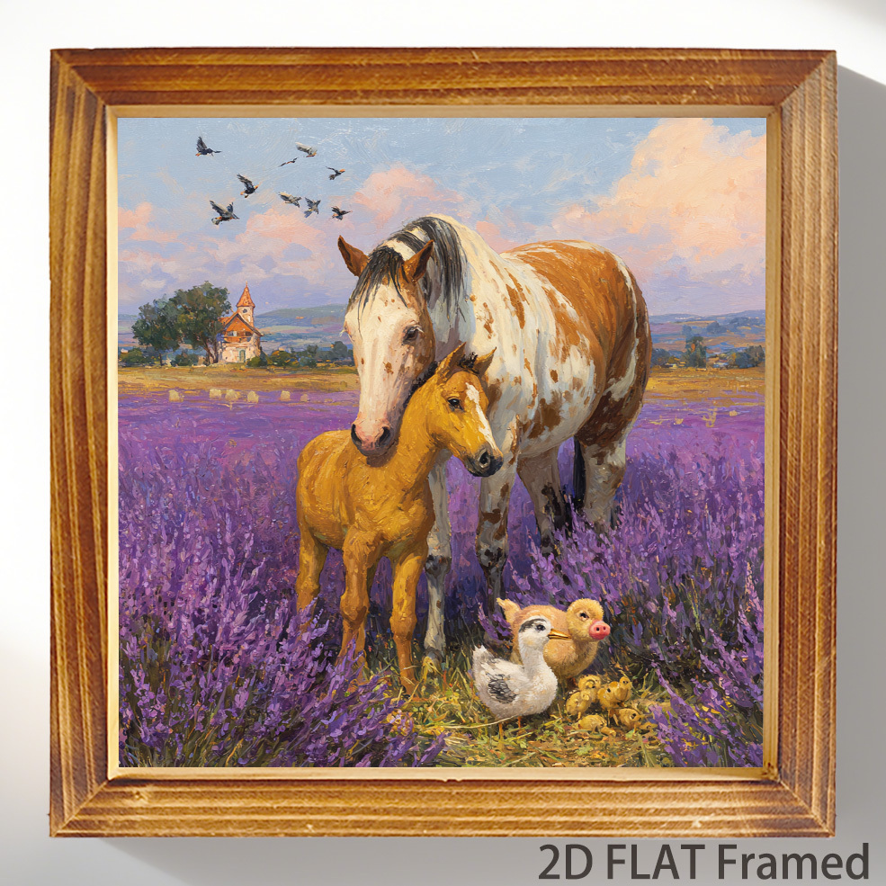 TEMU 8x8 Inch Farmhouse Horse & Foal Framed Canvas Wall Art - Rustic Frame, Pastoral Brown/, Decor For,, Or Equestrian Spaces (), 2d Flat