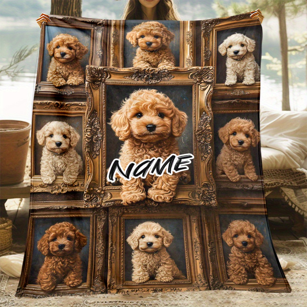 TEMU Gepersonaliseerde 1-delige Blanket met Eigen Naam, Kerstcadeau, Schattige Hondenpoedel Print Buiten Blanket - Lichtgewicht Flanellen Plaid voor