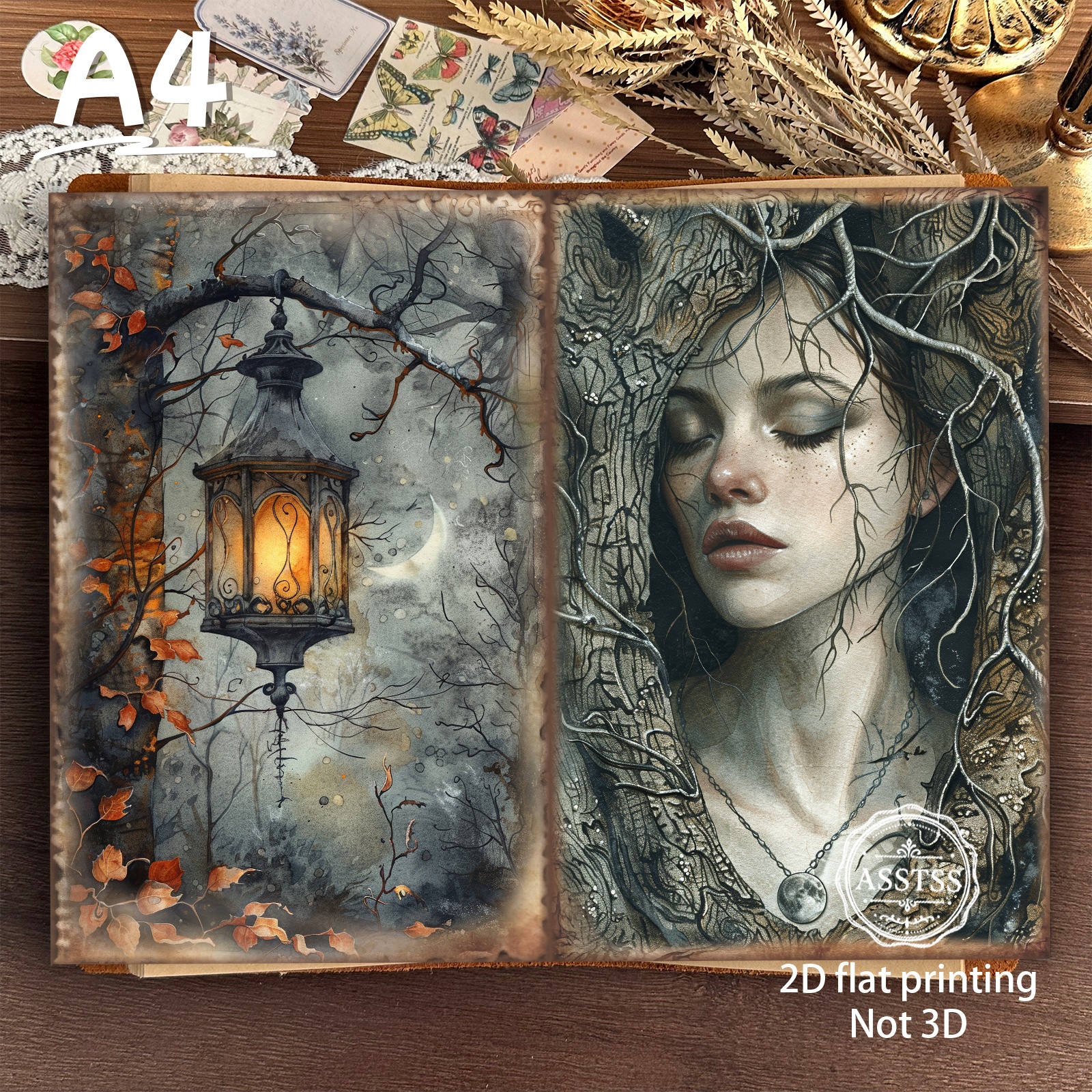 TEMU Asstss 10-sheet A4 [2d Flat] Vintage Fantasy Mysterious Forest Junk Journals, Scrapbook Decorative Paper Pads, For Arts Crafts, Scrapbooking