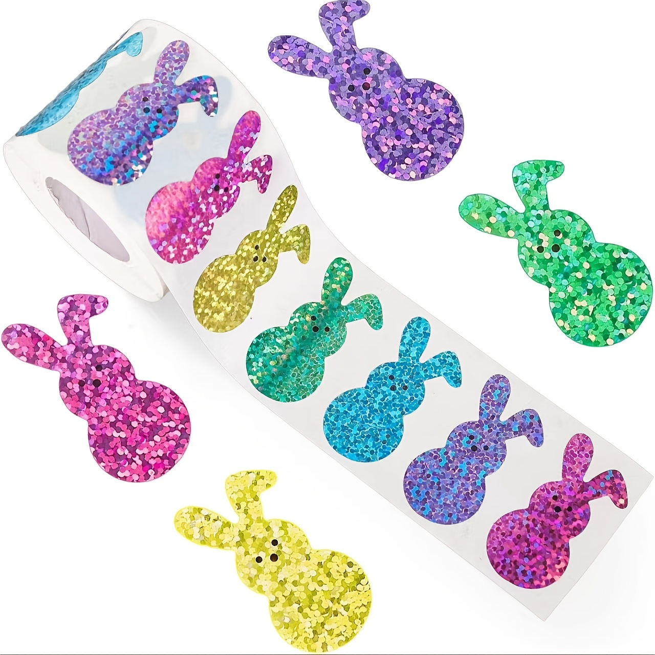 

500 Easter Bunny Stickers - Laser-cut Bunny Stickers In 5 Glittering Colors, Self-adhesive Sealing Labels Suitable For Envelopes, Journals, And Party Gifts.