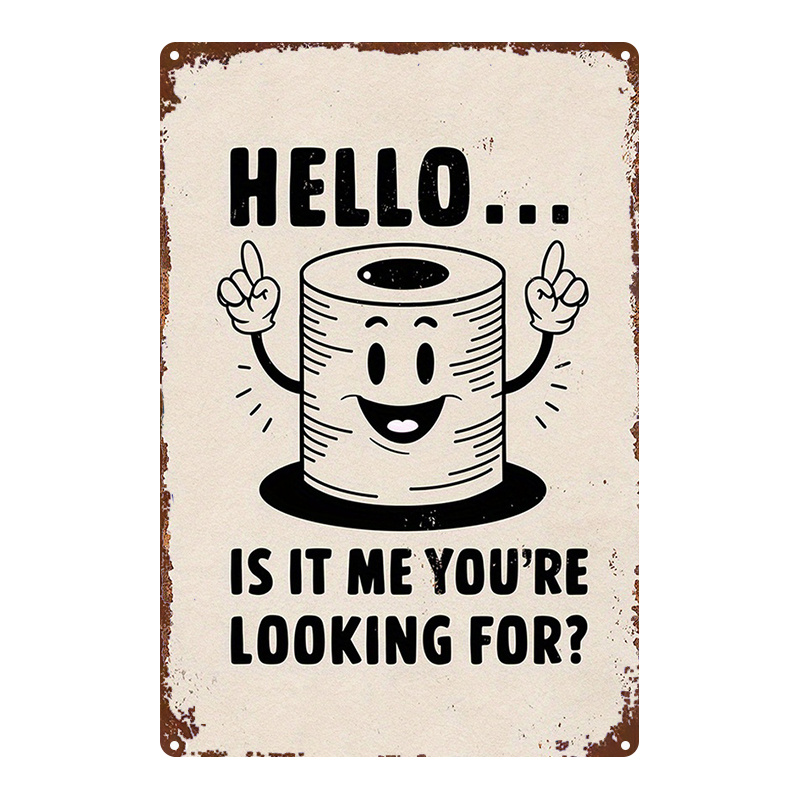 TEMU 2d Flat, 1pc, Metal Sign, Toilet Paper Cartoon Humorous Wooden Decorative Sign, This Stylish Art Wall Decoration Is A Humorous Wooden Sign Gift,