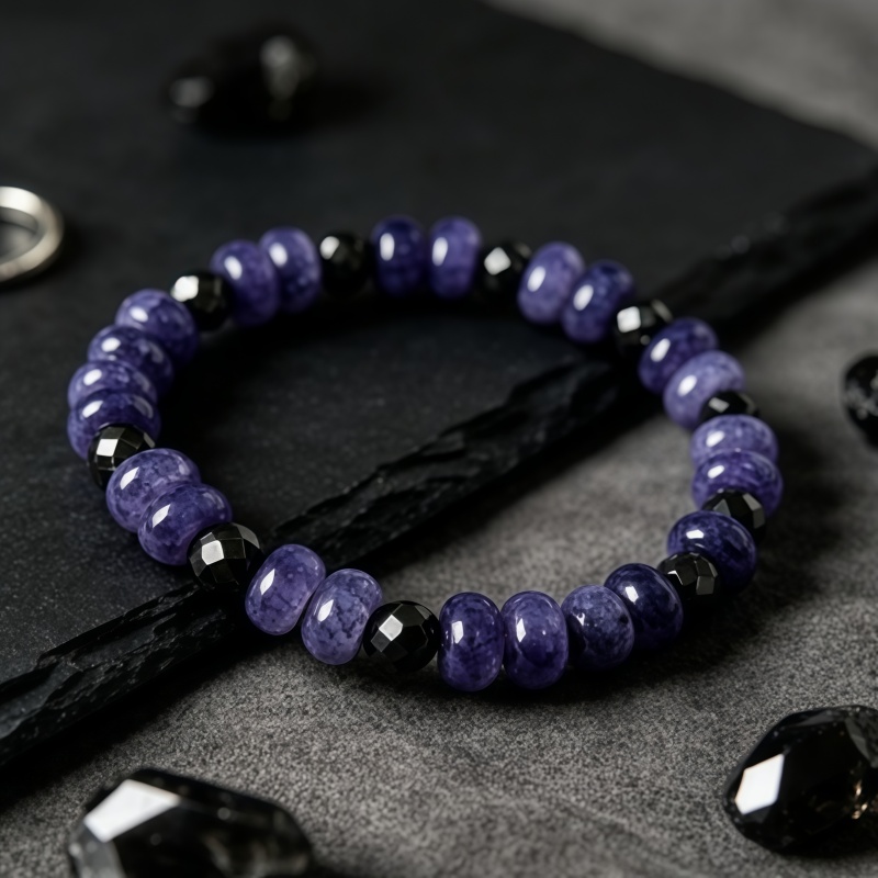 Rich Purple Agate & Obsidian Bracelet, Elegant