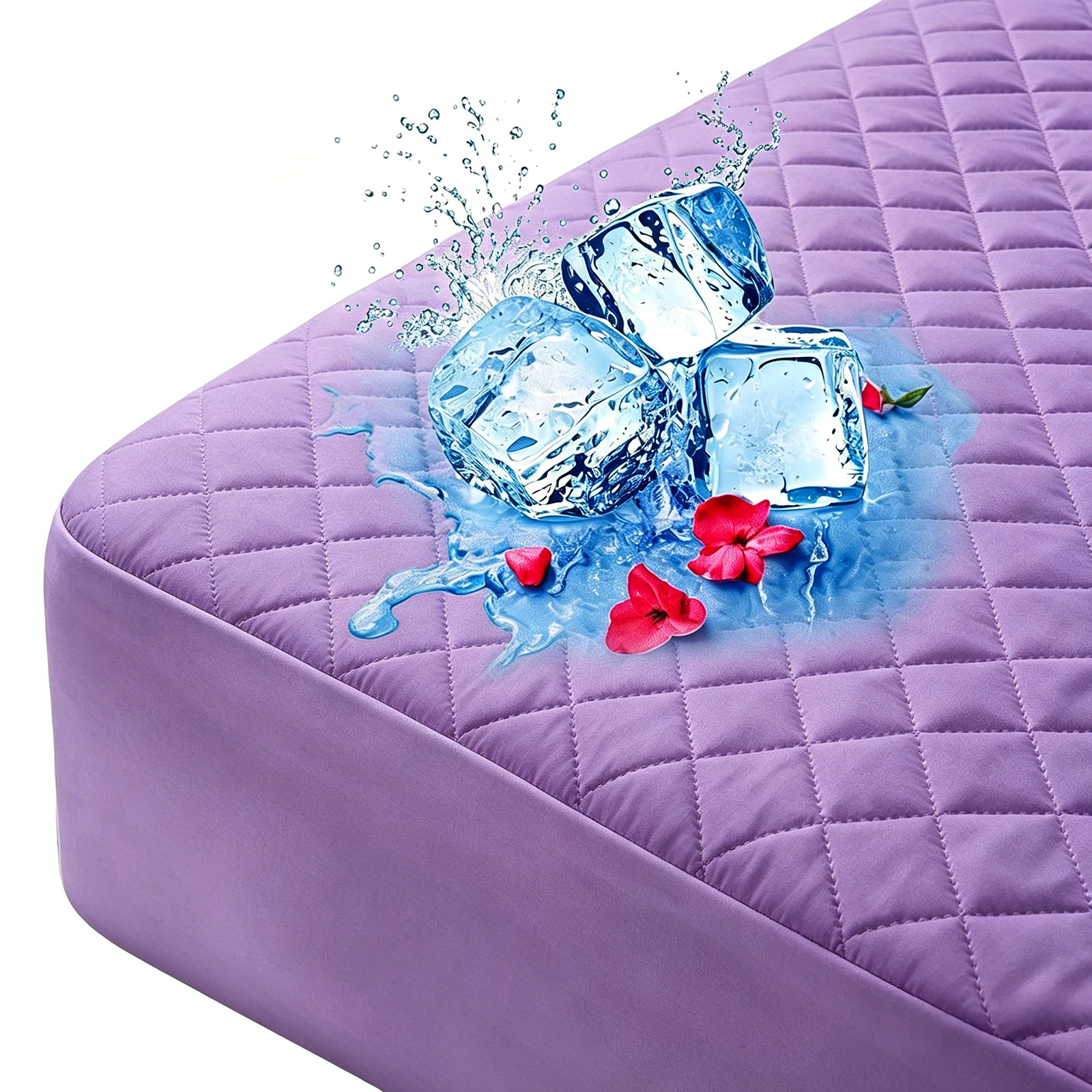 TEMU 1pc Cooling Waterproof Mattress Protector, Thickened Friendly Solid Color Quilted Bed Cover With Deep Pocket, Breathable Bedding For Bedroom.