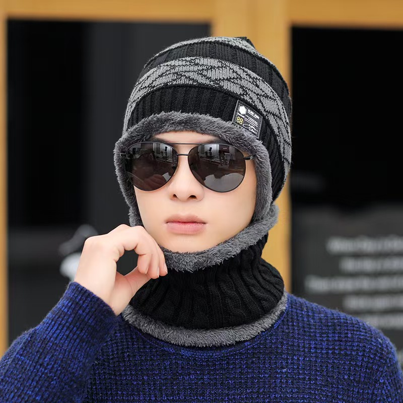 TEMU Men's Winter Knitted Hat, Fleece-lined And Thickened, Korean Style, Trendy, Warm, Cold-proof, Suitable For Cycling In Autumn And Winter, Men's