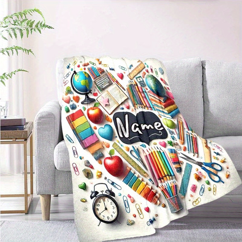 TEMU 1pc con Personalizable - y Diseño Estilo Francés Temático Escolar con Libros, Lápices y Manzanas, Acogedora para Todas para el Hogar, Oficina,