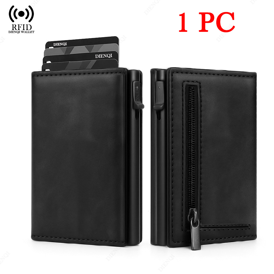 Image of Rfid Blocking Credit Card Holder Men Wallets Luxury Brand Clutch Bag Faux Leather Cardholder Aluminium Case Minimalist Wallet