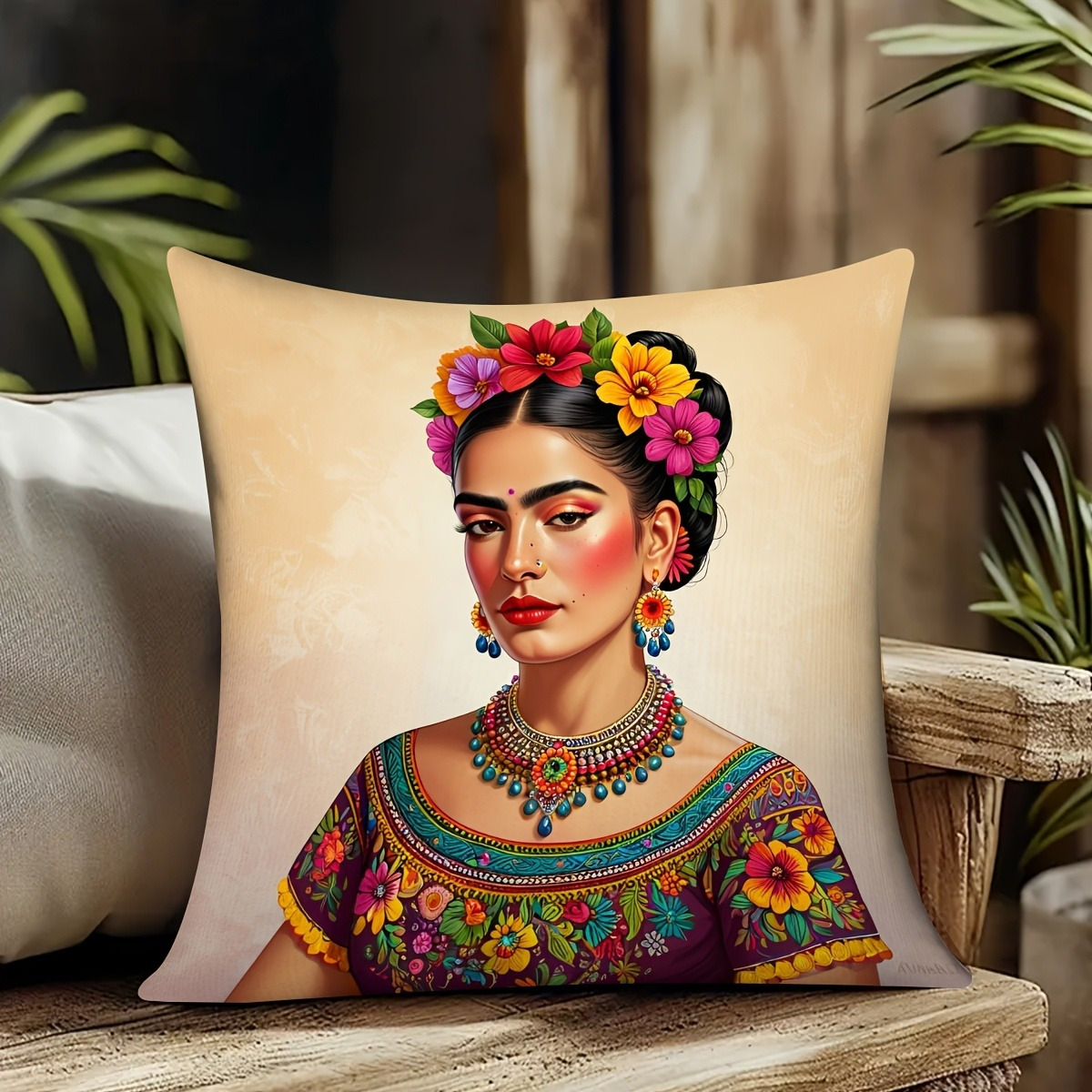 TEMU 1pc Pillowcase, Experience , Mexican Style Pillowcase, Showcasing Her Unique Charm With Exquisite , A Rich To Your Home. Single-sided Printed