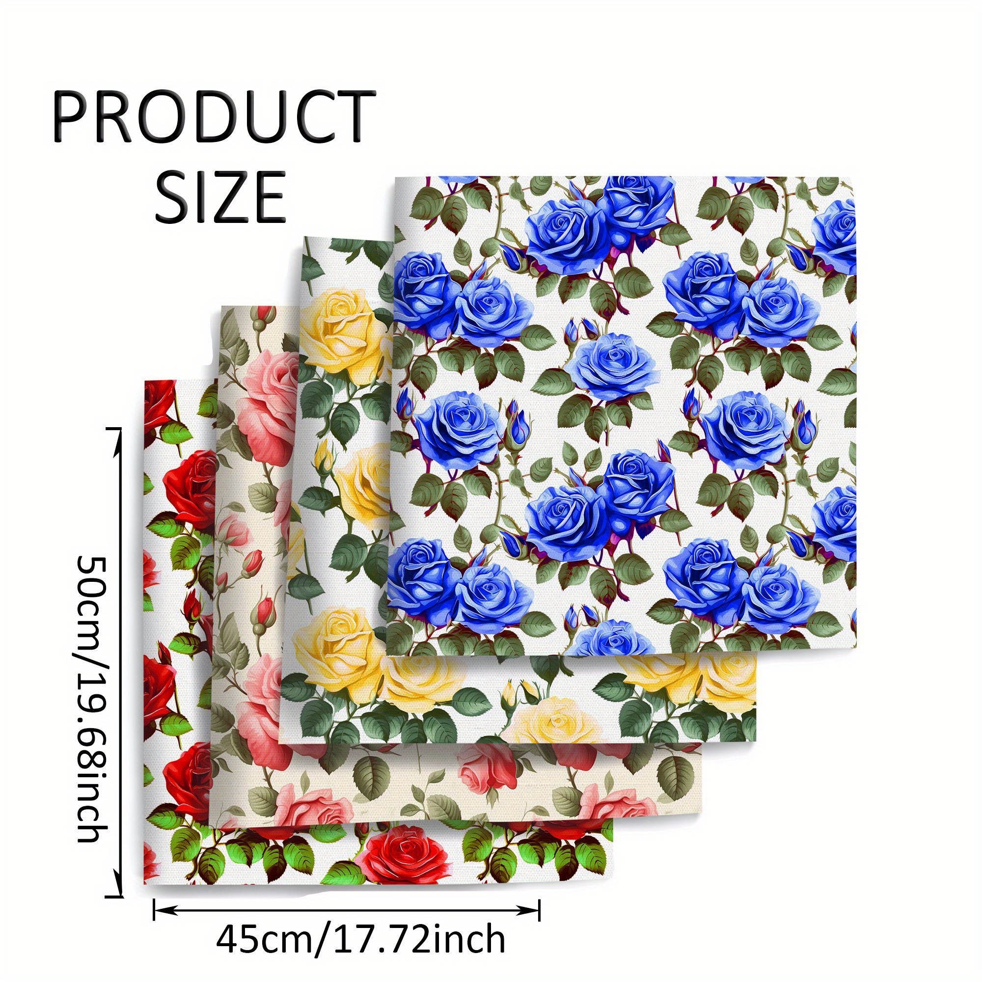 TEMU Juego de 4 piezas (50x45 cm/19.69*17.71 pulgadas) Tela para Acolchado con Estampado de Flores Rosas, Paquete de Gruesas Pre-cortadas para
