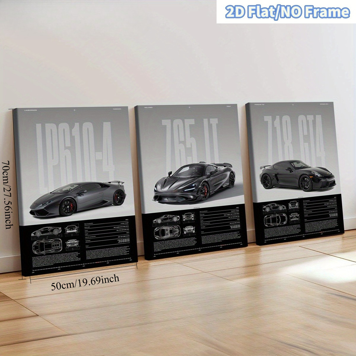 TEMU 2d Flat, 2d Flat, 2d Flat Frameless 3pcs Supercar Posters, Fantasy Decorative Paintings, Modern Art, Ideal Gift For , Halloween Decor, Room Wall