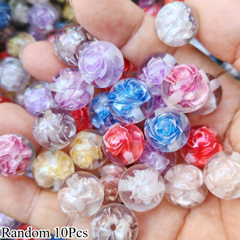 TEMU 10pcs (10pcs) Random 10pcs Suitable For Making 16mm Transparent Round Resin Beads - Durable Lightweight Beads For Bracelets, Necklaces, Crafts,