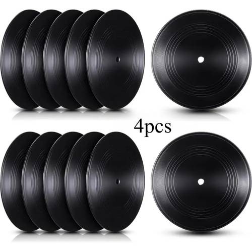 4pcs black blank vinyl records set discs with center hole ideal for wall art decor retro album projects aesthetic room grid display and decoration unfinished vinyl records batteries not