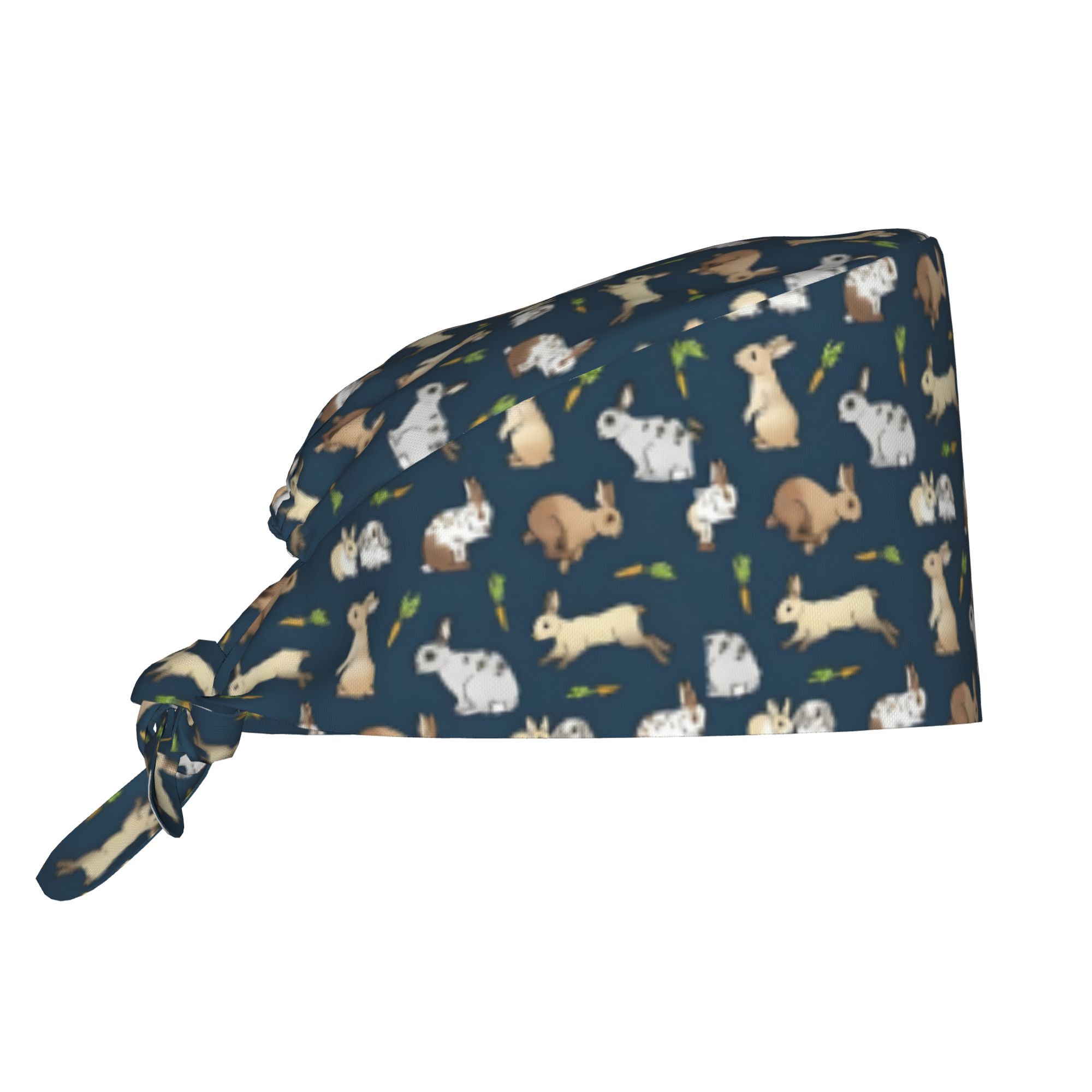 TEMU Rabbits On Navy Background Unisex Work Adjustable Lightweight With Lace Up Desig Dust Proof Suitable For Nurses And Chefs