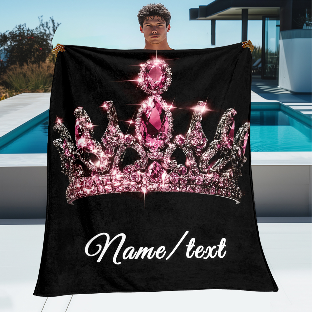 

1pc Style Customizable Pink Blanket - Personalized Name , Knit Polyester, Tear Resistant, Soft Warm Flannel, 200-250gsm, For Sofa, Travel, Camping, Office, Bed