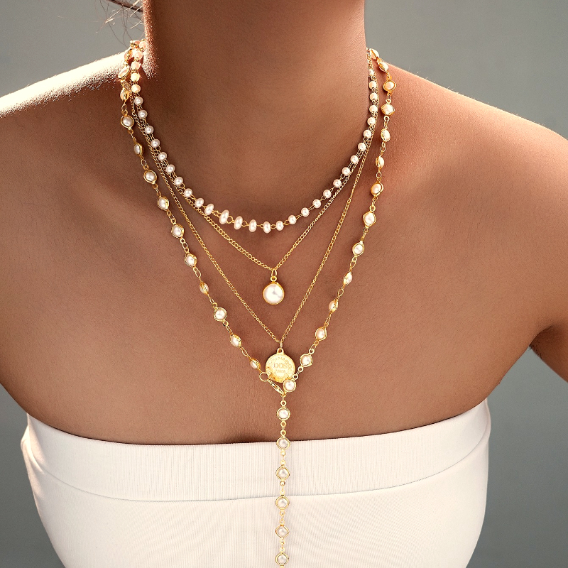 vintage shaped long necklace set 4pcs women elegant Maldives