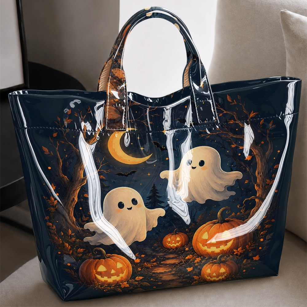 Image of For Halloween Forest & Pumpkin Print Tote Bag - A Blend Of 'soft-cute' And Dark Aesthetics This Spacious, Bag Is Perfect For Halloween Events, Themed Parties, Everyday Styling, And Casual