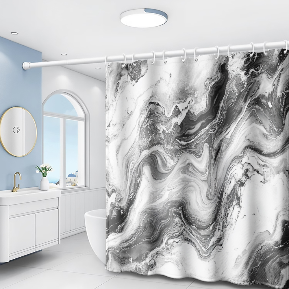 TEMU 1pc Of Black And Printed Shower Curtain, Minimalist Artistic Style Bathroom Home Decor With Plastic Hooks, Suitable For Home And Hotel Machine