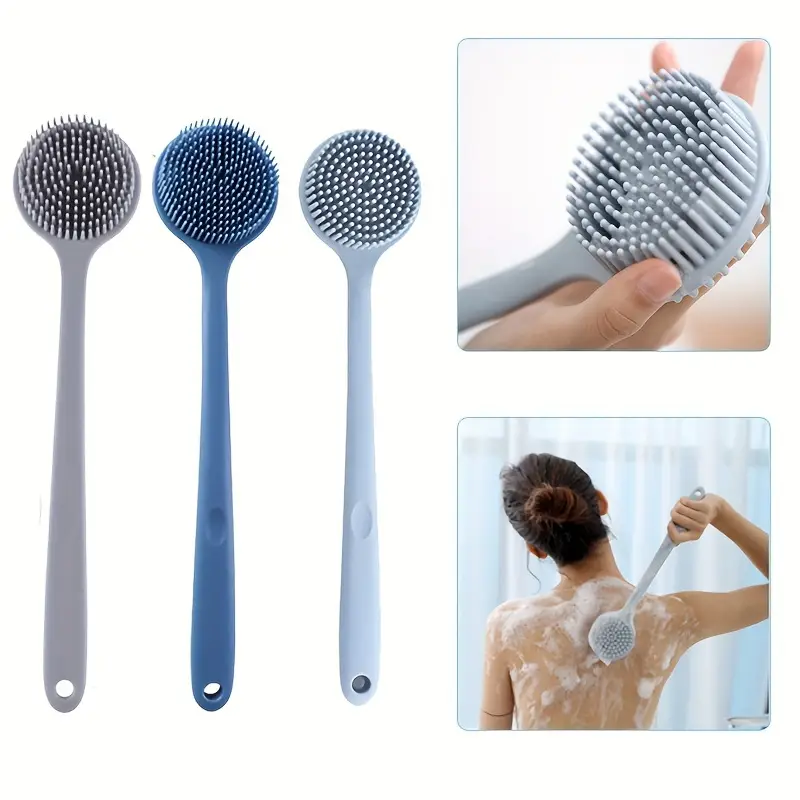long handle silicone bath brush set soft bristle exfoliating massage back brush and face brush suitable for all light beige colors durable and easy to clean household bathing tools convenient design hygienic material a must have for free ho Product details 0