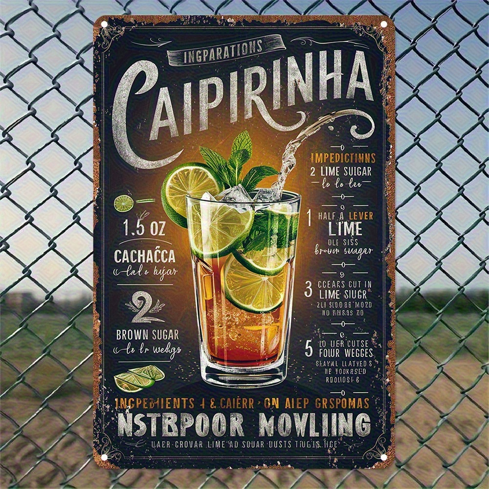 E-shop Vintage Cocktail Rezept Wandkunst Schild - Retro Bar Dekoration mit Zutaten und Anleitung, Abmessungen 30.48X20.32 cm, Geeignet für Zuhause,
