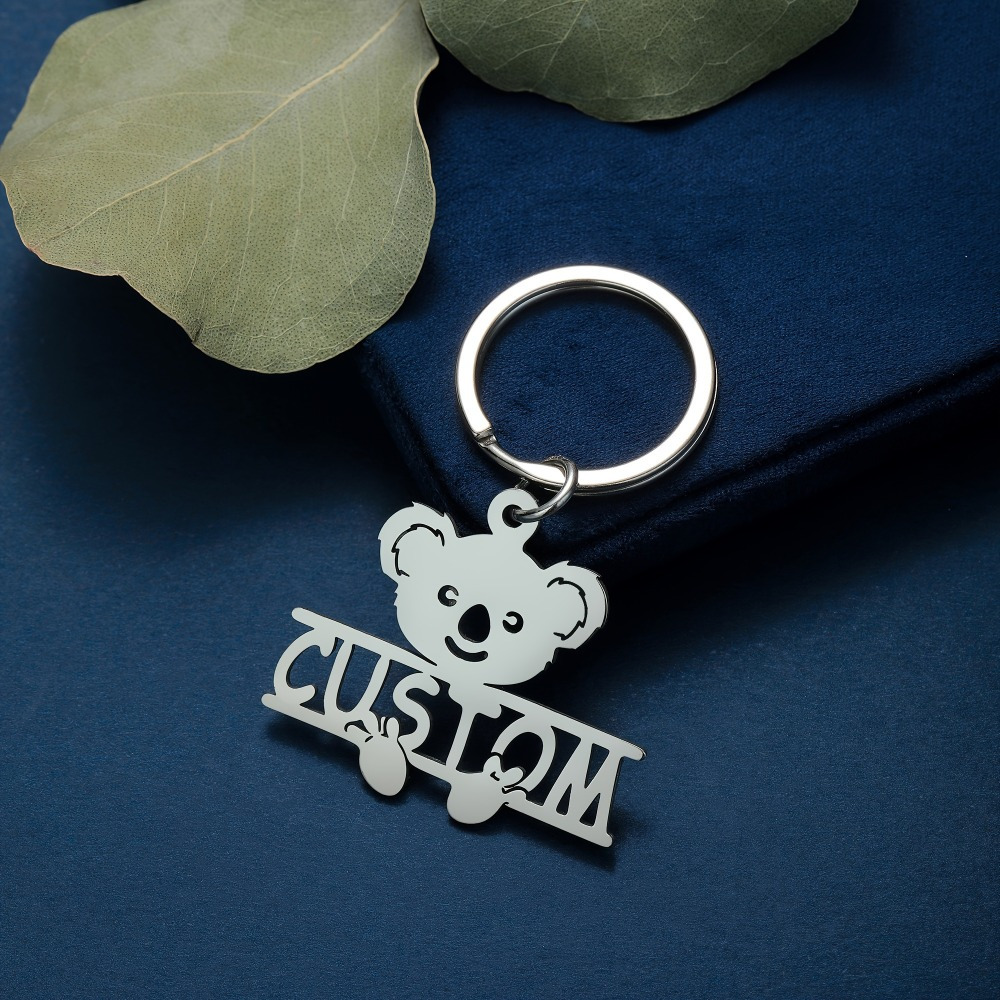 TEMU Custom Chainless Stainless Steel Personalized Name Koala Keychain Men Women Customized Keyring