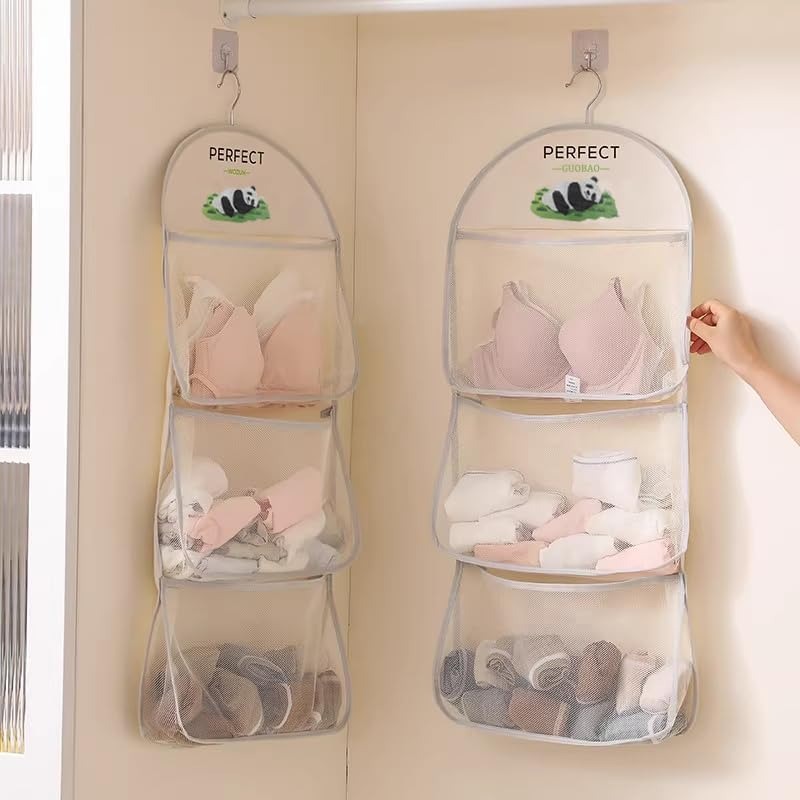 TEMU 1pc, Underwear Storage Hanging Bag Three-layer Hanging Underwear Socks Storage Bag - Transparent Wall-mounted Clothing Organizer, Suitable For
