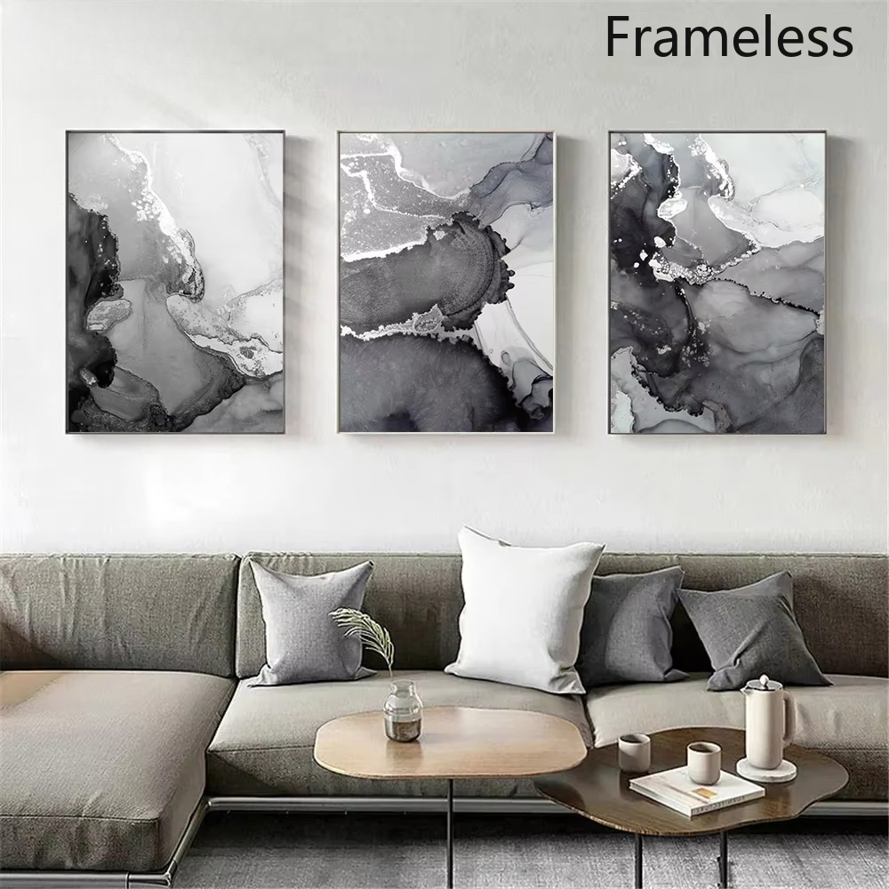 TEMU 2d Flat, 2d Flat, (unframed Canvas Poster) 3pcs Abstract Grey Marble Posters Canvas Painting Wall Art Print Modern Poster Nordic Wall Pictures