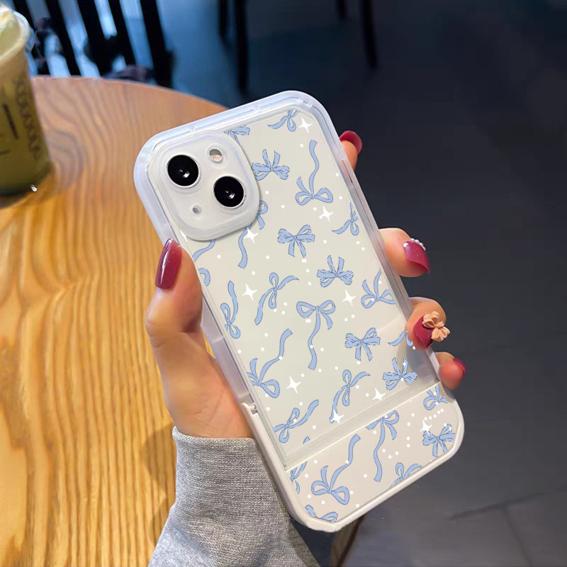 TEMU Phone Case: 2025 New Fashionable Creative Multi-functional Design Shockproof Bow Pattern Stand Phone Case For Iphone
