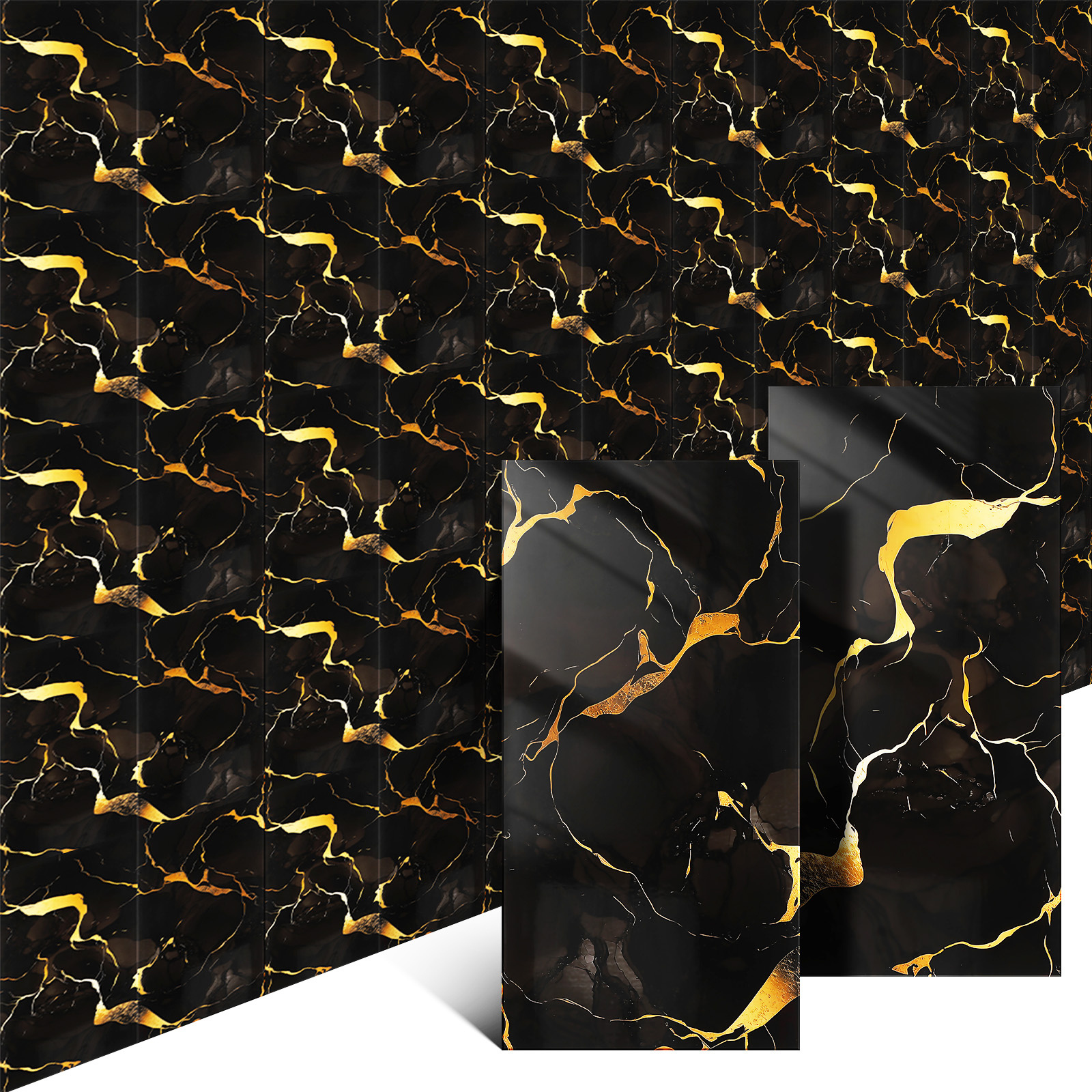 Image of 20/40pcs Luxury Marble Effect Self-adhesive Tile Stickers - Waterproof And Pvc Wall Stickers, Ideal For Kitchen And Bathroom, Easy To Apply And Remove, Residue-free