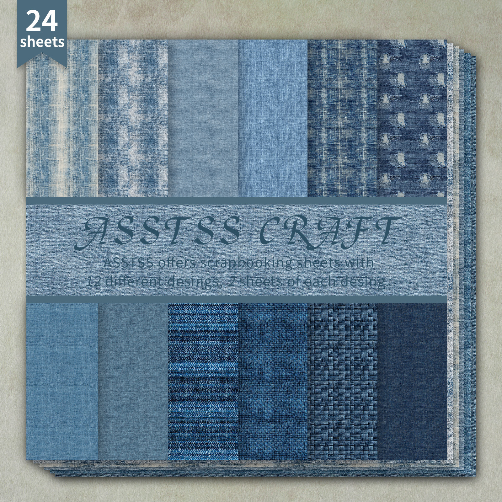 TEMU 24-sheet Asstss 6*6-inch Scrapbooking Paper Pad, Denim Fabric Texture Backing Paper Supplies, Heavyweight Cardstock For Journaling, Collage Art,