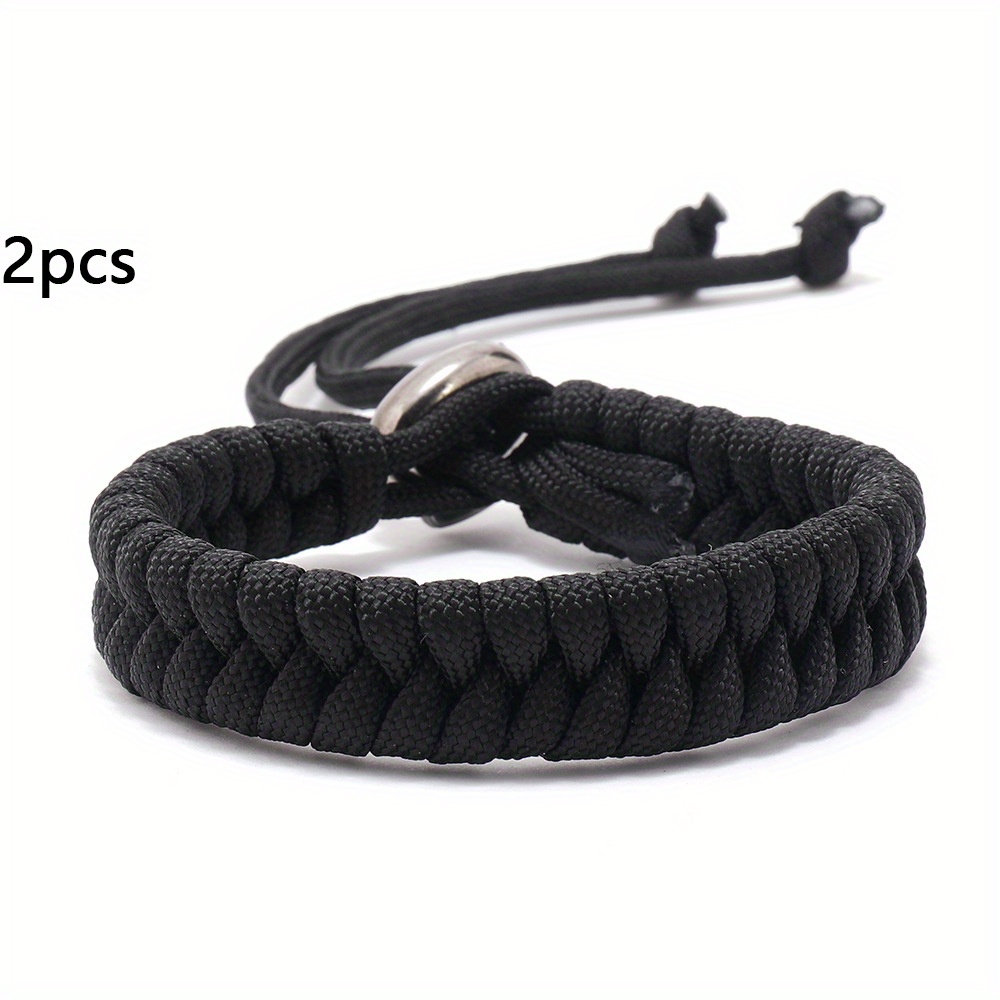 TEMU 2pcs Adjustable Men's Woven Hand Rope Handmade Nylon Woven Outdoor Bracelet Woven Umbrella Rope Bracelet
