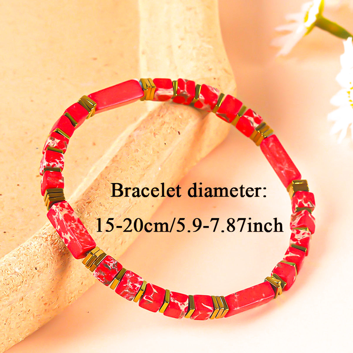 Natural Red Imperial Jasper Rectangle & Square Bead Bracelet, Unisex