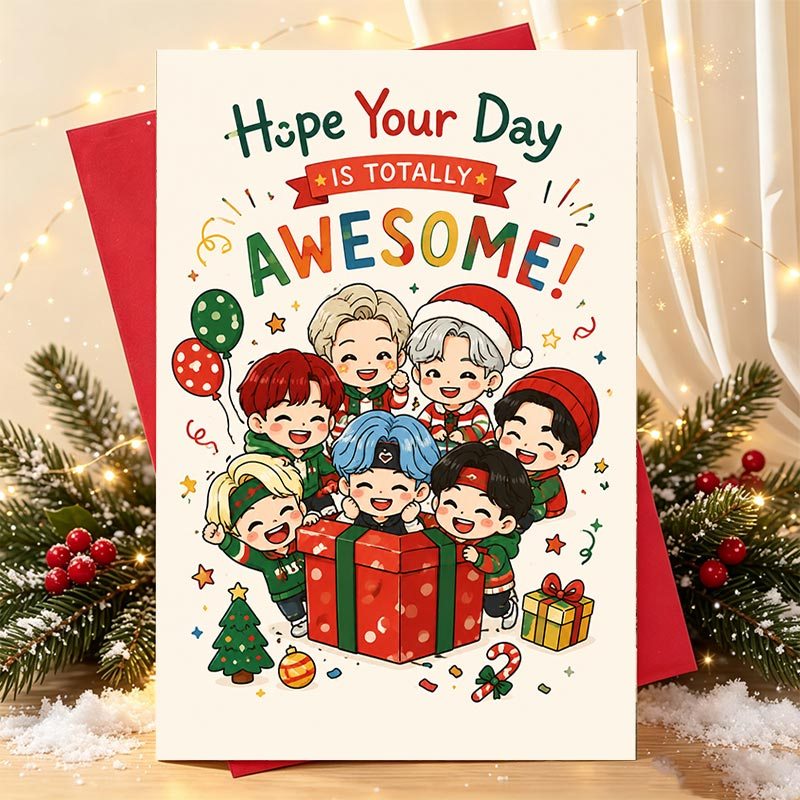 TEMU 1pc Christmas Greeting Card K- Themed Greeting Card For Fans On Christmas And Special Occasions