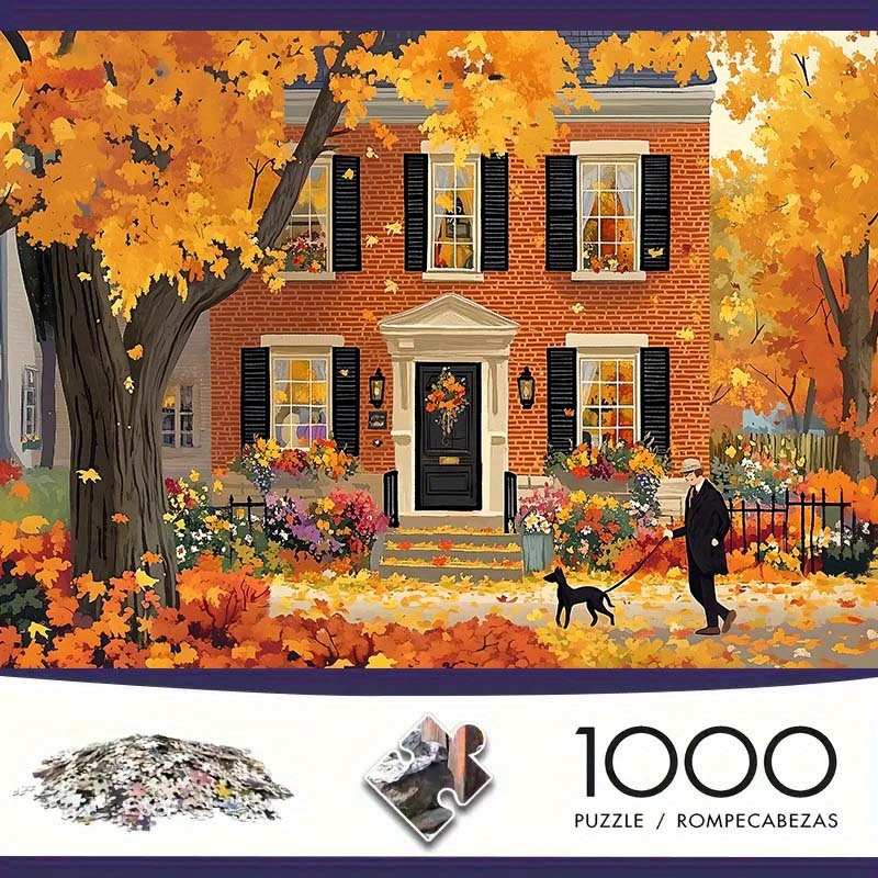 

1000pcs Puzzle pour Adultes de Haute Difficulté, Mini Puzzle de Scène de Rue d'Automne, Hobby pour Noël et la Saint-Valentin, Multicolore, Cadeau de Fête