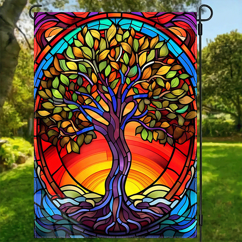 

1pc Tree Of Life Stained Glass Flag, 12x18inch Polyester Welcome Flag, Multipurpose Outdoor Decor For , No Electricity Needed