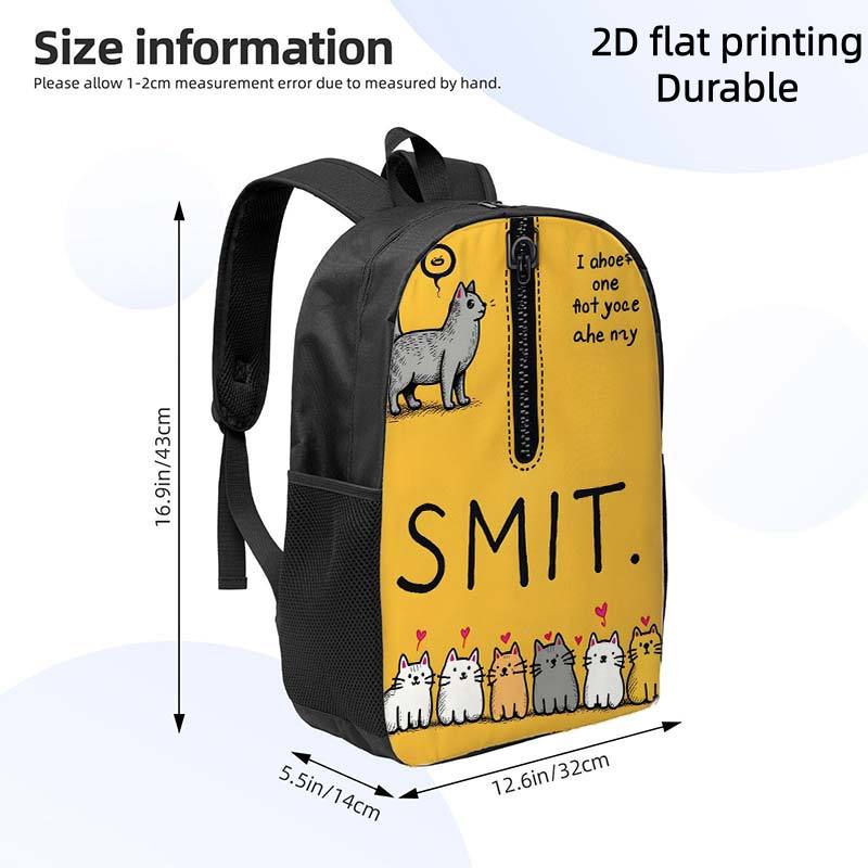 1pc backpack with cat themed design featuring   text and cute cat patterns a lightweight travel backpack with adjustable shoulder straps offering   capacity ideal for outdoor leisure and commuting use