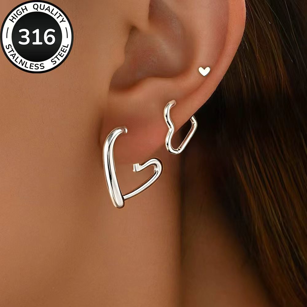 TEMU 3 Pairs Earring Set High-quality Steel Low-allergy Golden Earrings, Polished, Kc Golden Plated, Anti-tarnish, Easy And Elegant, Suitable For