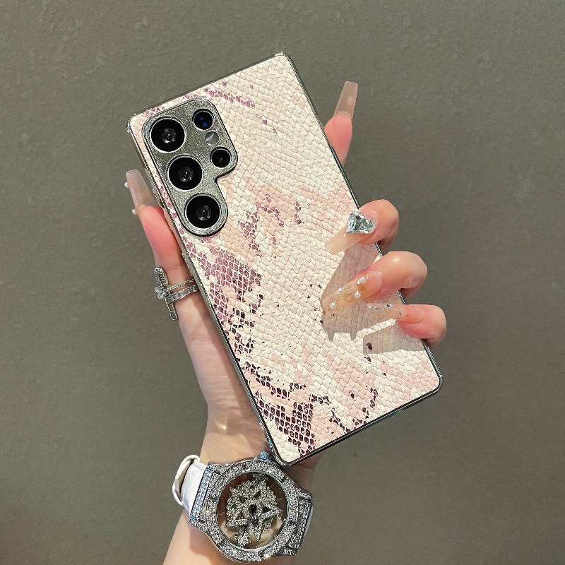 TEMU Phone Case - Creative Snake Pattern Phone Case With Stylish Electroplated Frame For Galaxy S23 S24 S25 Fe, Providing Full Coverage And Shock