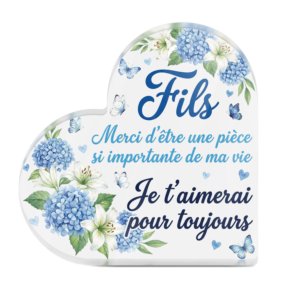 TEMU Plat 2D, 1pc PUTUO DECOR Panneau de Table en Acrylique de Cœur avec Citations et "Son" - Décoration Murale/de Table Moderne en Langue Française