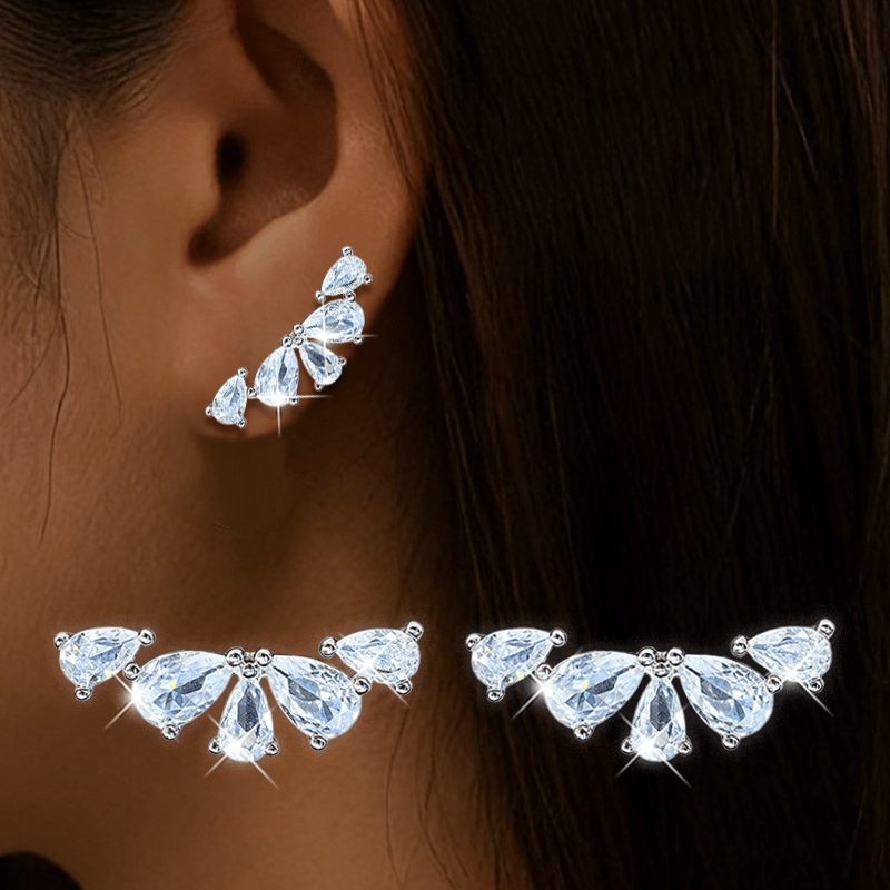 1 Pair Fan-Shaped Earrings with Water Drop Zirconia Inlay
