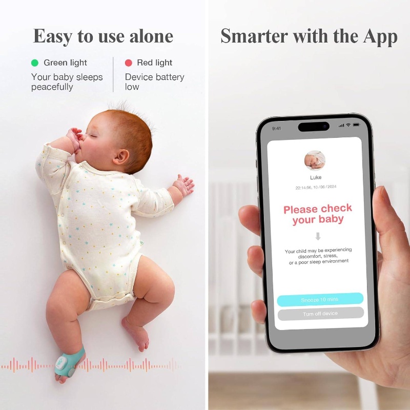 Sock Shoe Monitor - Track Heart Rate, Movement, Heartbeat with On - Device Sleep Indicator Notifications 1 - 12m, Foot Monitor, Peace of Mind