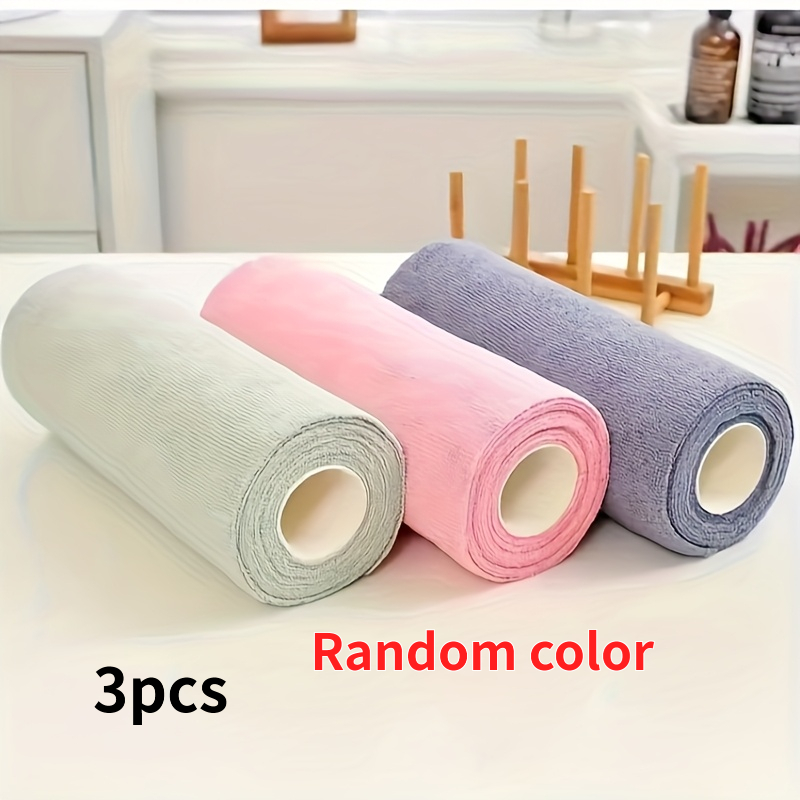 E-shop 3 Stück/3 Rollen/60 Stück Mikrofaser Spültuch Zufällige 3 Farben Multifunktionales Doppelseitiges Reinigungstuch Geschirr Abtupfen Küchenzubehör