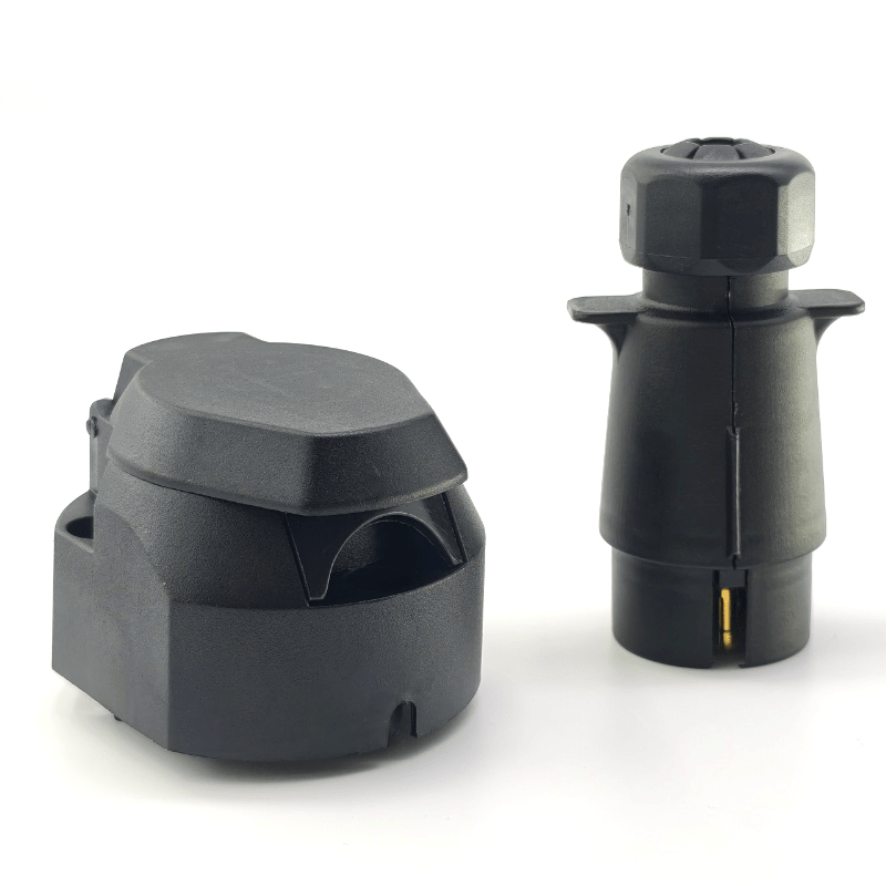 TEMU 2pcs Trailer Connector Plug And Socket Set, European 7-pin Connector - Nylon Plastic Housing With Sealing Cover For Lighting Signal Connection