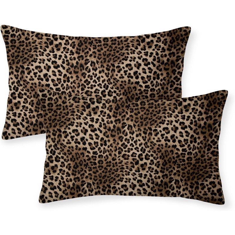 TEMU 2 housses de coussin lombaires à imprimé léopard marron, style bohème tendance, design pastoral polyvalent, housses de coussin décoratives pour