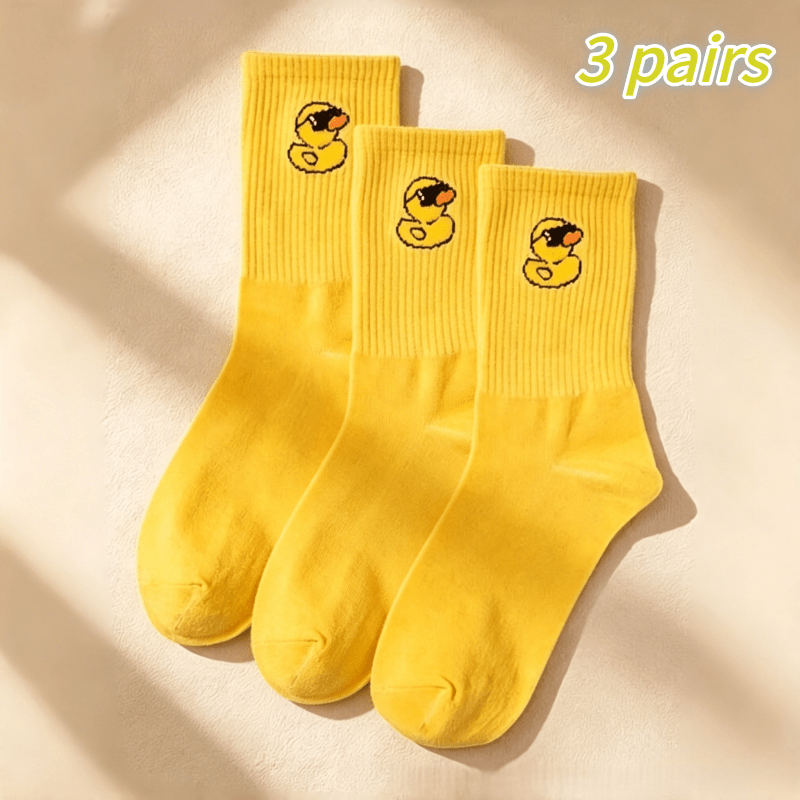 TEMU 3-pair Cute Duck Socks Suitable For , Accent Mid-calf Duck Pattern Breathable Tube Socks, Unisex Casual Cartoon Duckies For &, Hand Washable For