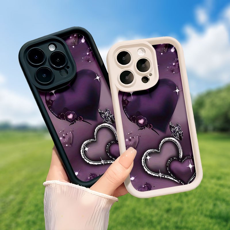 Heart pattern mobile phone case, embellished with sparkling stars and floral designs, suitable for iPhone 16, 15, 14, 13, 12, 11 Pro models, TPU material, shockproof protection. It is a great gift for family, friends, children, birthdays, Spring Festival, holidays, boyfriends, girlfriends and Valentine's Day.