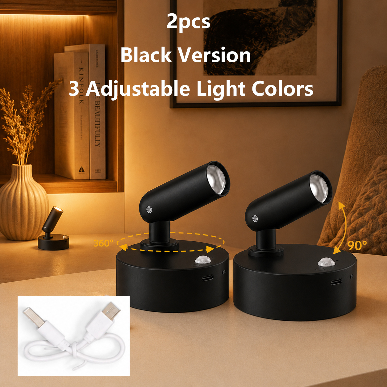 TEMU 2pcs Round Induction Wall Light, 350Â° Rotation & 90Â° Up/down Adjustable, Dimmable High- Night Light. Suitable For Bedrooms, Bedside, Artwork,